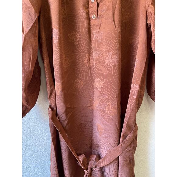 Vintage 70s satin  floral stencil‎ boho shift dresss with tie waist size xlarge - Picture 2 of 9